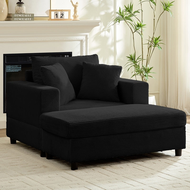 Divano letto Mixoy Corduroy Comfy Chaise Longue con seduta profonda e pouf contenitore, divano imbottito a 1 posto/divano a due posti