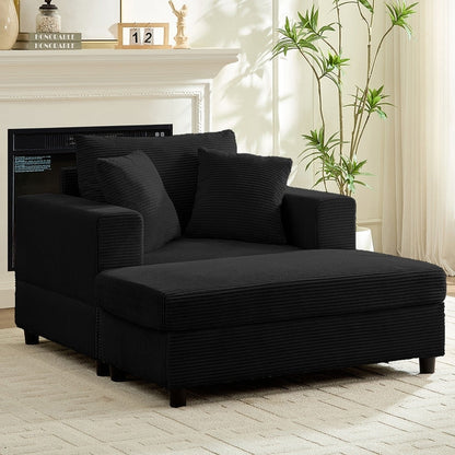 Divano letto Mixoy Corduroy Comfy Chaise Longue con seduta profonda e pouf contenitore, divano imbottito a 1 posto/divano a due posti