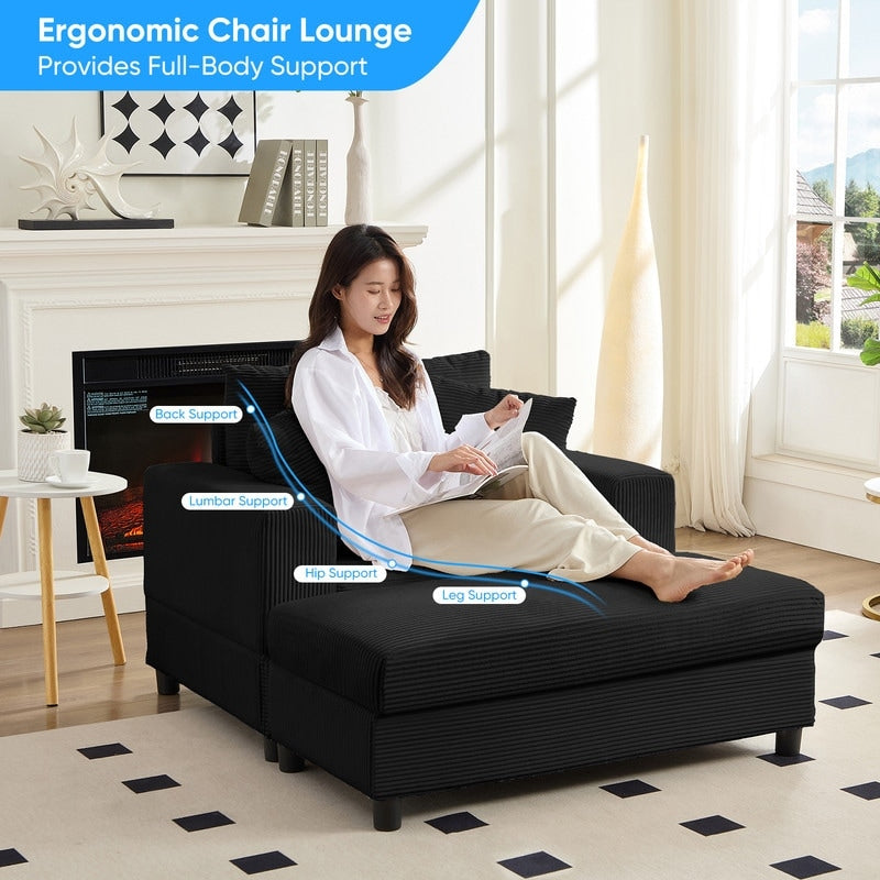 Divano letto Mixoy Corduroy Comfy Chaise Longue con seduta profonda e pouf contenitore, divano imbottito a 1 posto/divano a due posti