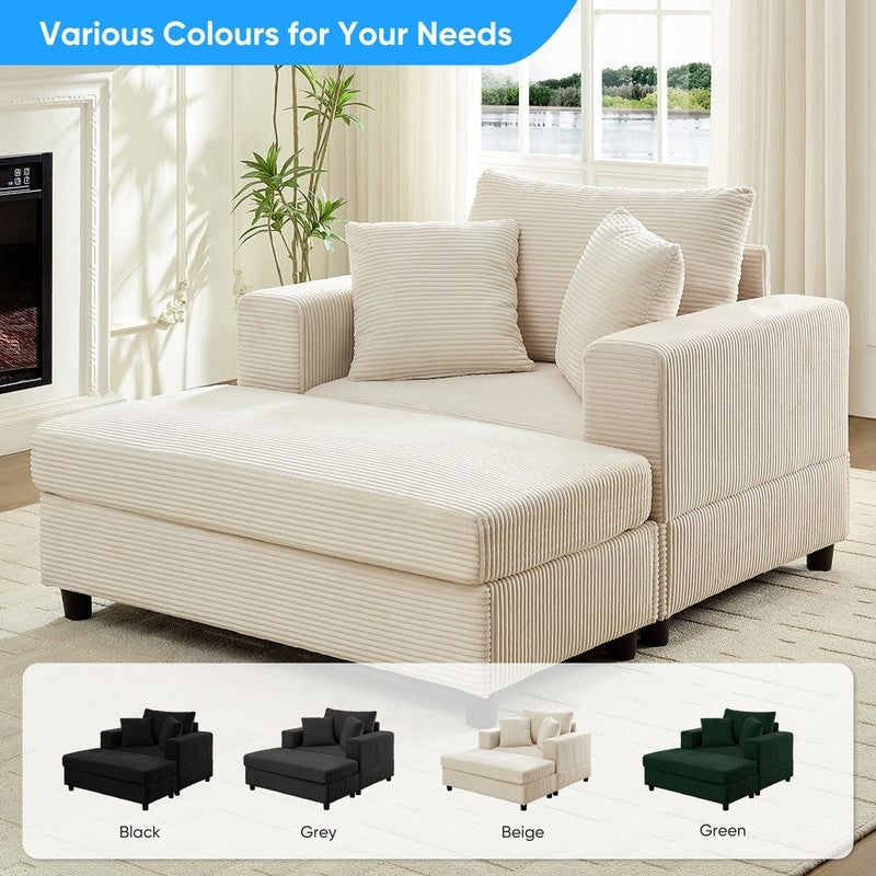 Divano letto Mixoy Corduroy Comfy Chaise Longue con seduta profonda e pouf contenitore, divano imbottito a 1 posto/divano a due posti