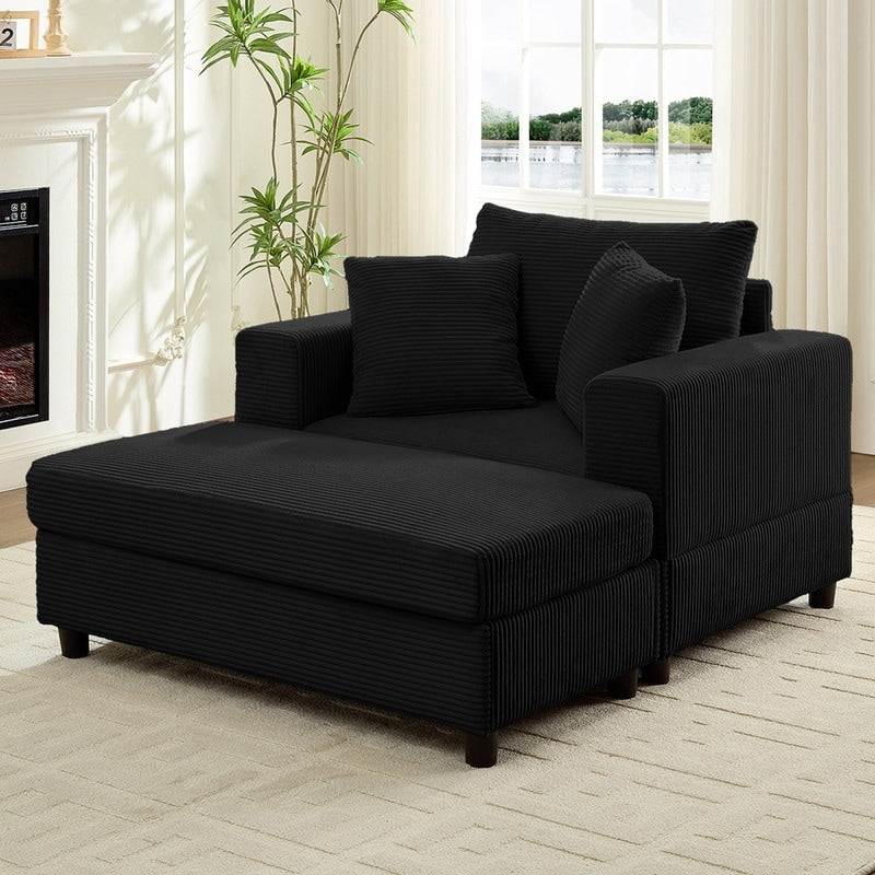 Divano letto Mixoy Corduroy Comfy Chaise Longue con seduta profonda e pouf contenitore, divano imbottito a 1 posto/divano a due posti
