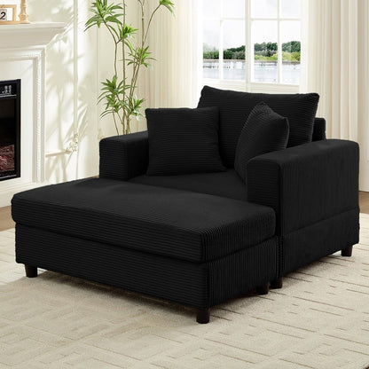 Divano letto Mixoy Corduroy Comfy Chaise Longue con seduta profonda e pouf contenitore, divano imbottito a 1 posto/divano a due posti
