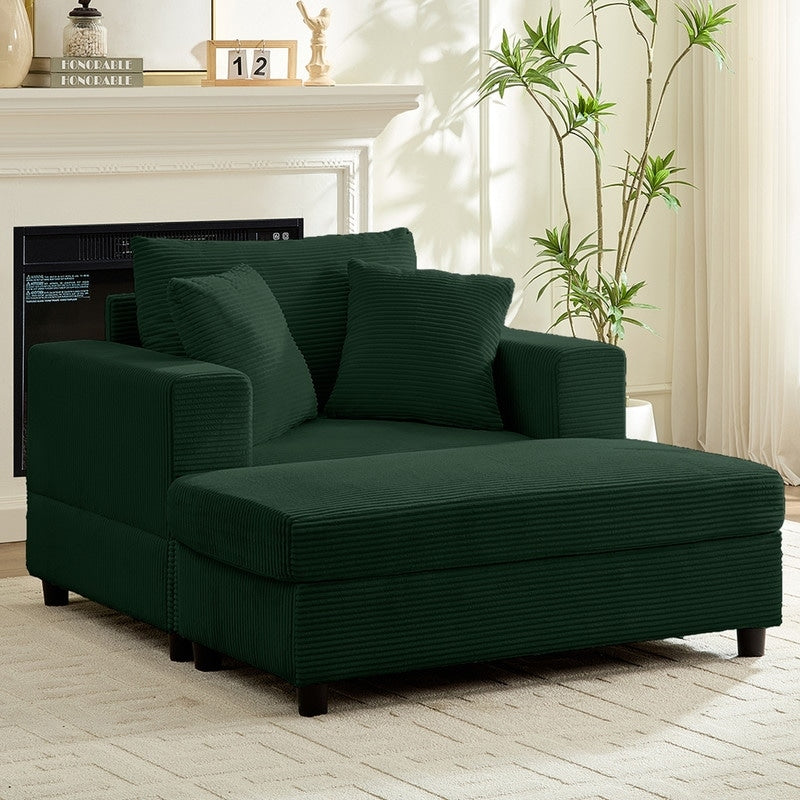 Divano letto Mixoy Corduroy Comfy Chaise Longue con seduta profonda e pouf contenitore, divano imbottito a 1 posto/divano a due posti