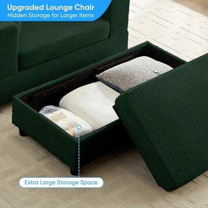 Divano letto Mixoy Corduroy Comfy Chaise Longue con seduta profonda e pouf contenitore, divano imbottito a 1 posto/divano a due posti
