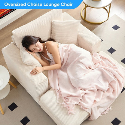 Divano letto Mixoy Corduroy Comfy Chaise Longue con seduta profonda e pouf contenitore, divano imbottito a 1 posto/divano a due posti