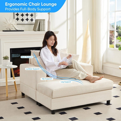 Divano letto Mixoy Corduroy Comfy Chaise Longue con seduta profonda e pouf contenitore, divano imbottito a 1 posto/divano a due posti