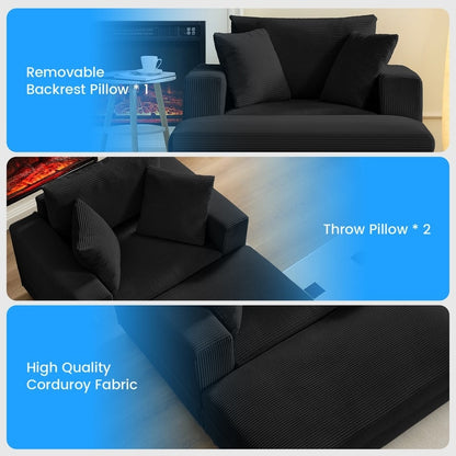 Divano letto Mixoy Corduroy Comfy Chaise Longue con seduta profonda e pouf contenitore, divano imbottito a 1 posto/divano a due posti