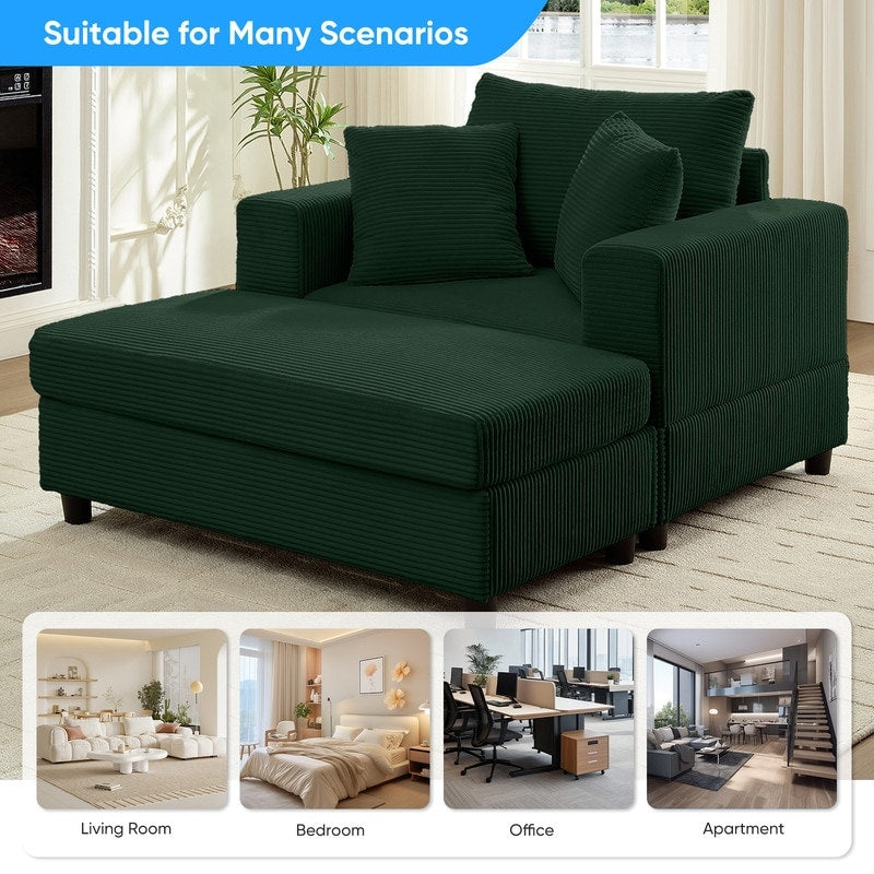 Divano letto Mixoy Corduroy Comfy Chaise Longue con seduta profonda e pouf contenitore, divano imbottito a 1 posto/divano a due posti