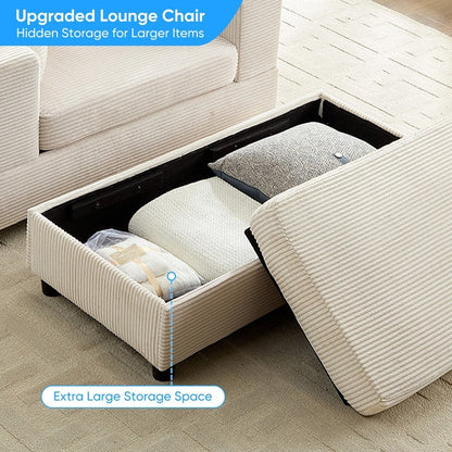Divano letto Mixoy Corduroy Comfy Chaise Longue con seduta profonda e pouf contenitore, divano imbottito a 1 posto/divano a due posti