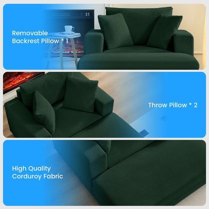 Divano letto Mixoy Corduroy Comfy Chaise Longue con seduta profonda e pouf contenitore, divano imbottito a 1 posto/divano a due posti