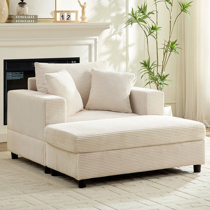 Divano letto Mixoy Corduroy Comfy Chaise Longue con seduta profonda e pouf contenitore, divano imbottito a 1 posto/divano a due posti