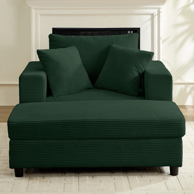 Divano letto Mixoy Corduroy Comfy Chaise Longue con seduta profonda e pouf contenitore, divano imbottito a 1 posto/divano a due posti