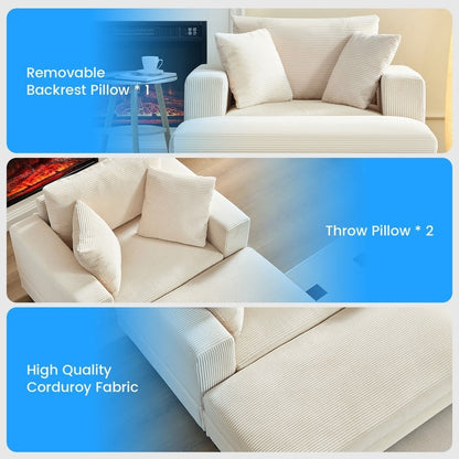 Divano letto Mixoy Corduroy Comfy Chaise Longue con seduta profonda e pouf contenitore, divano imbottito a 1 posto/divano a due posti