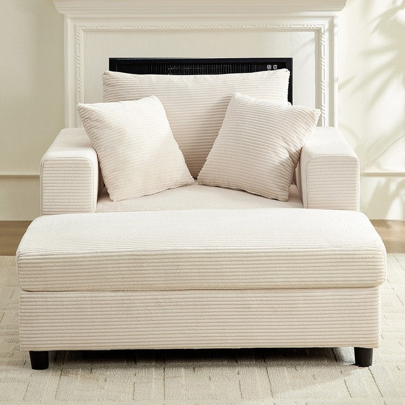 Divano letto Mixoy Corduroy Comfy Chaise Longue con seduta profonda e pouf contenitore, divano imbottito a 1 posto/divano a due posti