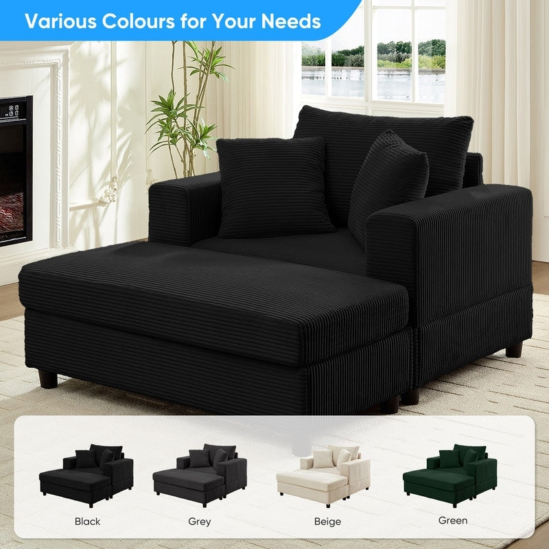 Divano letto Mixoy Corduroy Comfy Chaise Longue con seduta profonda e pouf contenitore, divano imbottito a 1 posto/divano a due posti