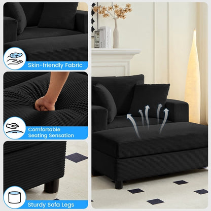 Divano letto Mixoy Corduroy Comfy Chaise Longue con seduta profonda e pouf contenitore, divano imbottito a 1 posto/divano a due posti