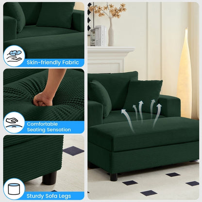 Divano letto Mixoy Corduroy Comfy Chaise Longue con seduta profonda e pouf contenitore, divano imbottito a 1 posto/divano a due posti