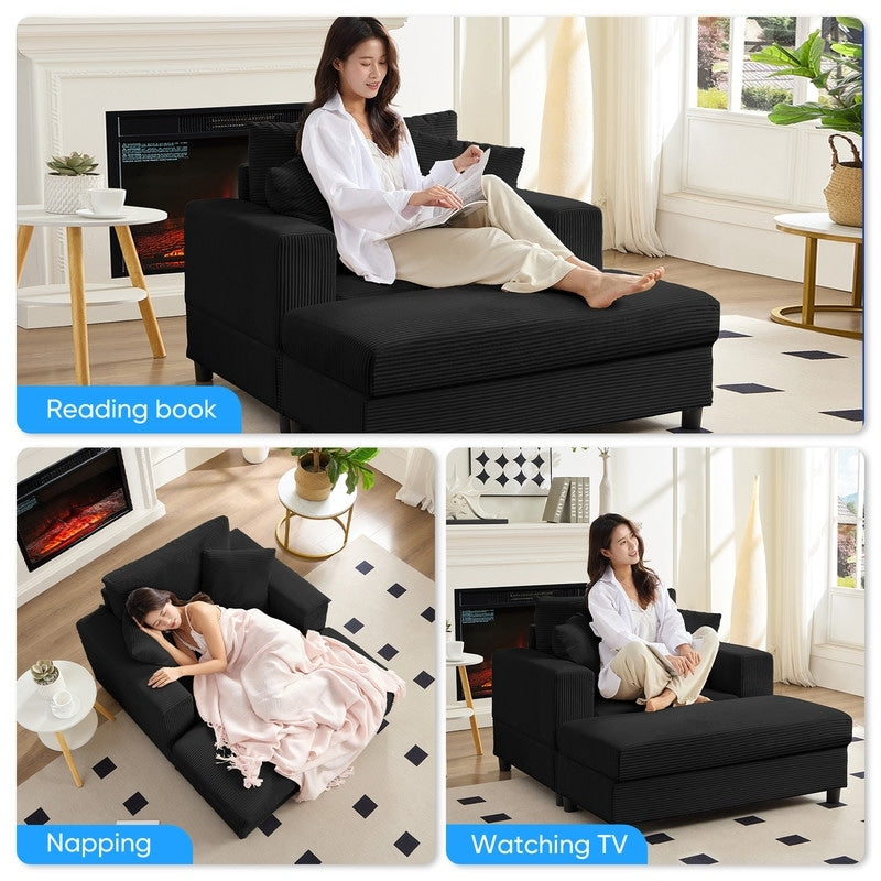 Divano letto Mixoy Corduroy Comfy Chaise Longue con seduta profonda e pouf contenitore, divano imbottito a 1 posto/divano a due posti