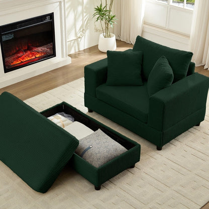 Divano letto Mixoy Corduroy Comfy Chaise Longue con seduta profonda e pouf contenitore, divano imbottito a 1 posto/divano a due posti