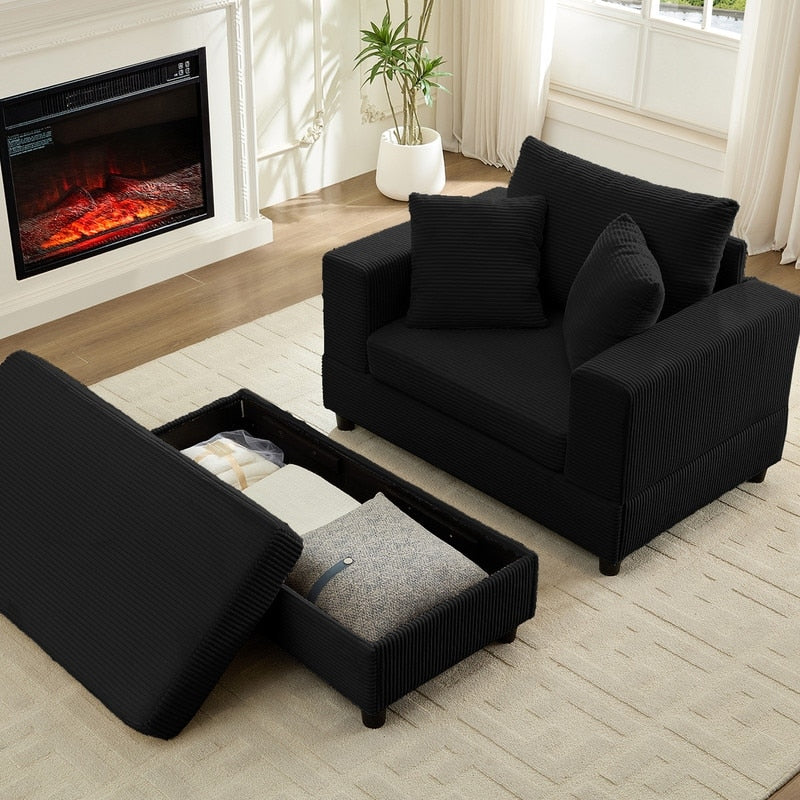 Divano letto Mixoy Corduroy Comfy Chaise Longue con seduta profonda e pouf contenitore, divano imbottito a 1 posto/divano a due posti