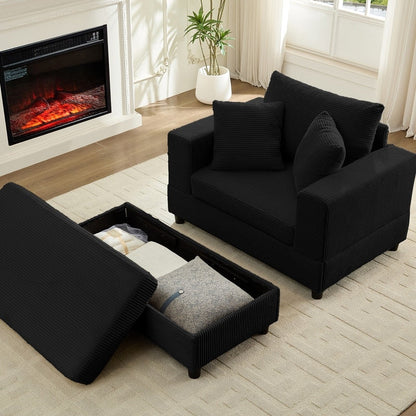 Divano letto Mixoy Corduroy Comfy Chaise Longue con seduta profonda e pouf contenitore, divano imbottito a 1 posto/divano a due posti