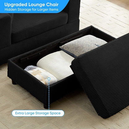 Divano letto Mixoy Corduroy Comfy Chaise Longue con seduta profonda e pouf contenitore, divano imbottito a 1 posto/divano a due posti