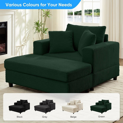 Divano letto Mixoy Corduroy Comfy Chaise Longue con seduta profonda e pouf contenitore, divano imbottito a 1 posto/divano a due posti