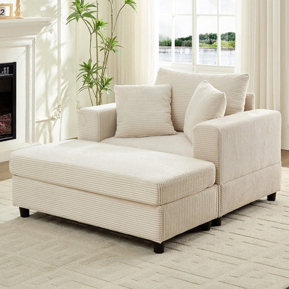 Divano letto Mixoy Corduroy Comfy Chaise Longue con seduta profonda e pouf contenitore, divano imbottito a 1 posto/divano a due posti