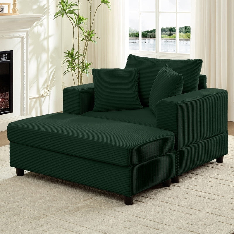 Divano letto Mixoy Corduroy Comfy Chaise Longue con seduta profonda e pouf contenitore, divano imbottito a 1 posto/divano a due posti