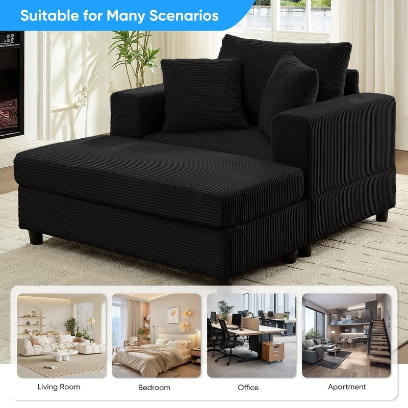 Divano letto Mixoy Corduroy Comfy Chaise Longue con seduta profonda e pouf contenitore, divano imbottito a 1 posto/divano a due posti