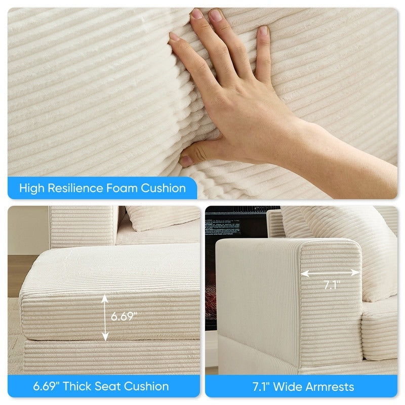 Divano letto Mixoy Corduroy Comfy Chaise Longue con seduta profonda e pouf contenitore, divano imbottito a 1 posto/divano a due posti
