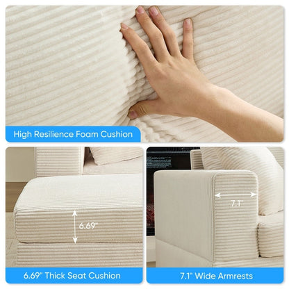 Divano letto Mixoy Corduroy Comfy Chaise Longue con seduta profonda e pouf contenitore, divano imbottito a 1 posto/divano a due posti