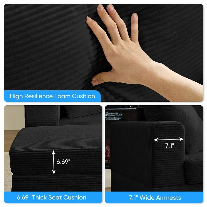 Divano letto Mixoy Corduroy Comfy Chaise Longue con seduta profonda e pouf contenitore, divano imbottito a 1 posto/divano a due posti