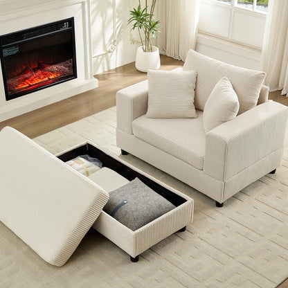 Divano letto Mixoy Corduroy Comfy Chaise Longue con seduta profonda e pouf contenitore, divano imbottito a 1 posto/divano a due posti
