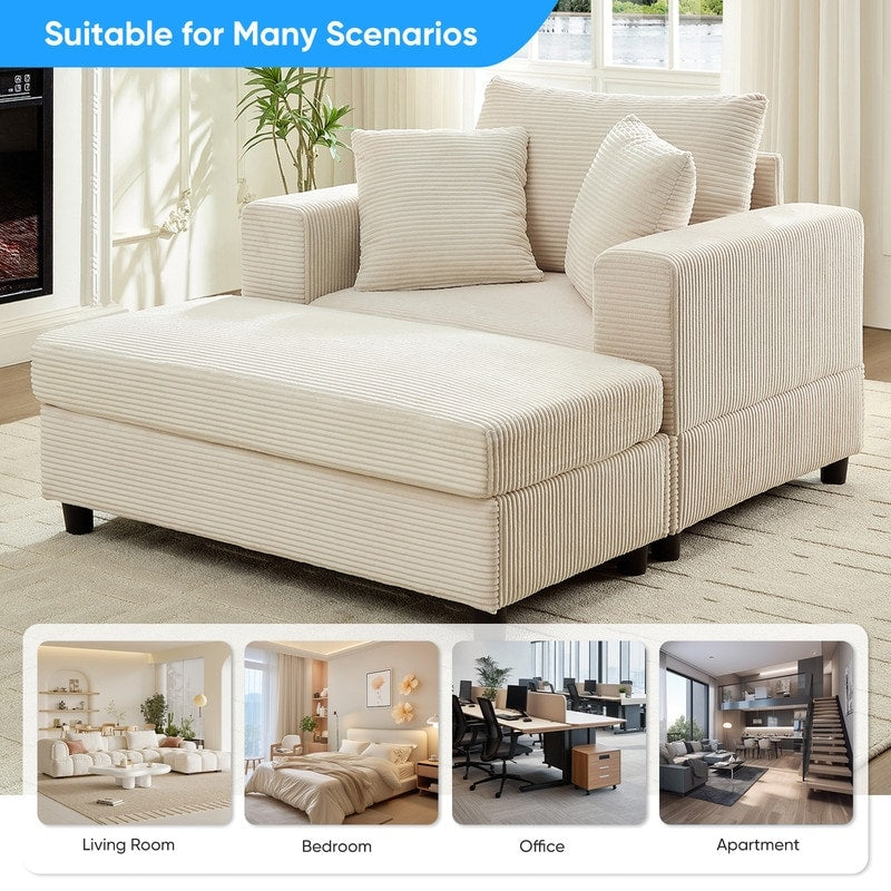 Divano letto Mixoy Corduroy Comfy Chaise Longue con seduta profonda e pouf contenitore, divano imbottito a 1 posto/divano a due posti