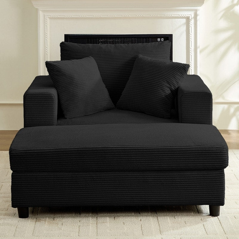 Divano letto Mixoy Corduroy Comfy Chaise Longue con seduta profonda e pouf contenitore, divano imbottito a 1 posto/divano a due posti