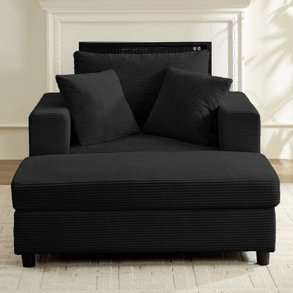 Divano letto Mixoy Corduroy Comfy Chaise Longue con seduta profonda e pouf contenitore, divano imbottito a 1 posto/divano a due posti