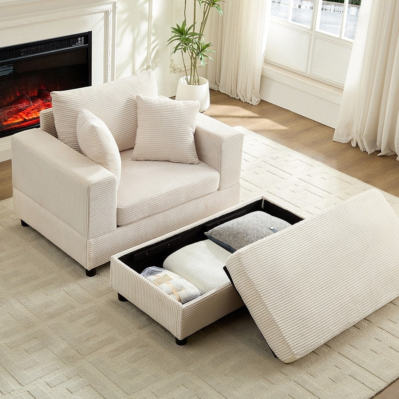 Divano letto Mixoy Corduroy Comfy Chaise Longue con seduta profonda e pouf contenitore, divano imbottito a 1 posto/divano a due posti