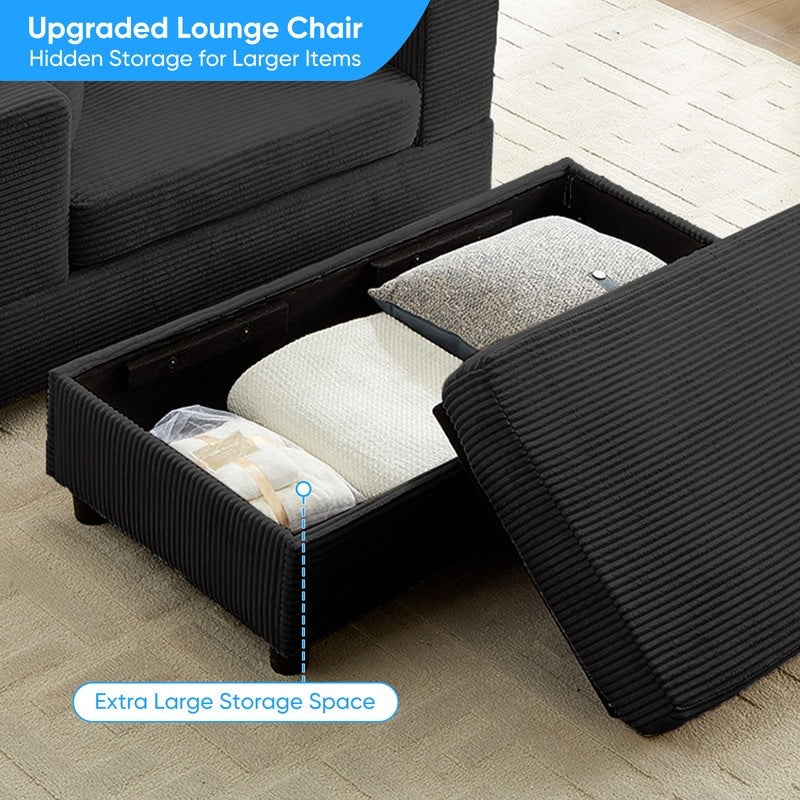 Divano letto Mixoy Corduroy Comfy Chaise Longue con seduta profonda e pouf contenitore, divano imbottito a 1 posto/divano a due posti