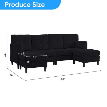 Divano componibile modulare convertibile a forma di U in velluto a coste Mixoy, divano imbottito a 4 posti con pouf mobile