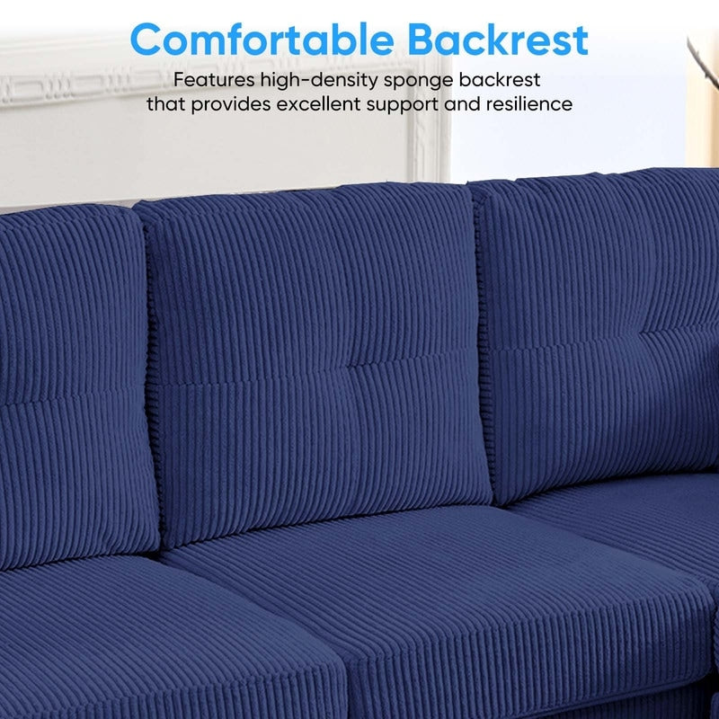 Divano componibile modulare convertibile a forma di U in velluto a coste Mixoy, divano imbottito a 4 posti con pouf mobile