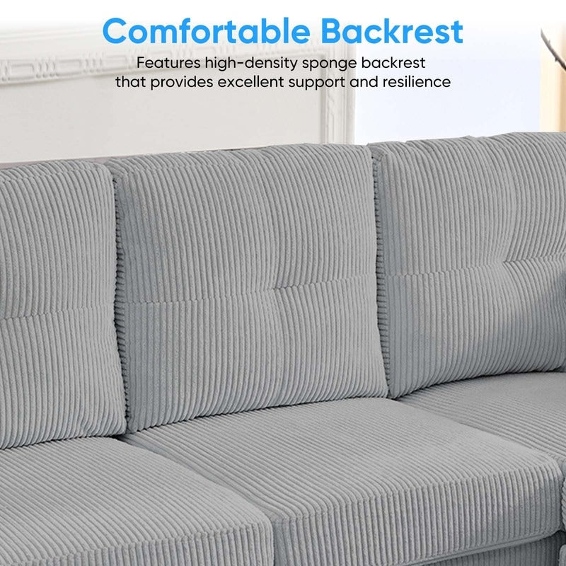 Divano componibile modulare convertibile a forma di U in velluto a coste Mixoy, divano imbottito a 4 posti con pouf mobile