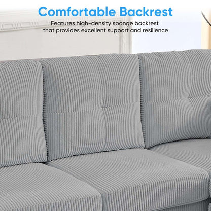 Divano componibile modulare convertibile a forma di U in velluto a coste Mixoy, divano imbottito a 4 posti con pouf mobile