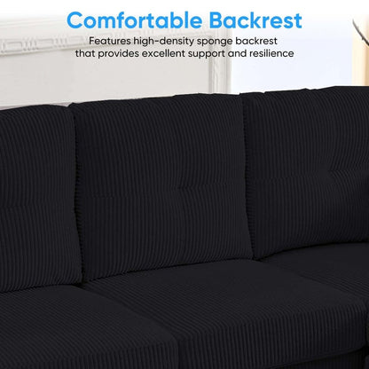 Divano componibile modulare convertibile a forma di U in velluto a coste Mixoy, divano imbottito a 4 posti con pouf mobile