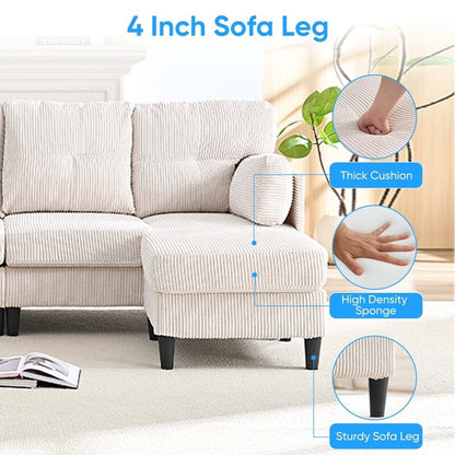 Divano componibile modulare convertibile a forma di U in velluto a coste Mixoy, divano imbottito a 4 posti con pouf mobile