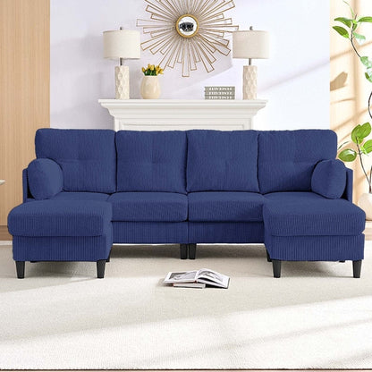 Divano componibile modulare convertibile a forma di U in velluto a coste Mixoy, divano imbottito a 4 posti con pouf mobile