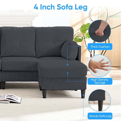 Divano componibile modulare convertibile a forma di U in velluto a coste Mixoy, divano imbottito a 4 posti con pouf mobile