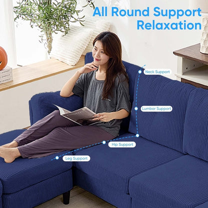 Divano componibile modulare convertibile a forma di U in velluto a coste Mixoy, divano imbottito a 4 posti con pouf mobile