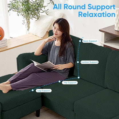 Divano componibile modulare convertibile a forma di U in velluto a coste Mixoy, divano imbottito a 4 posti con pouf mobile