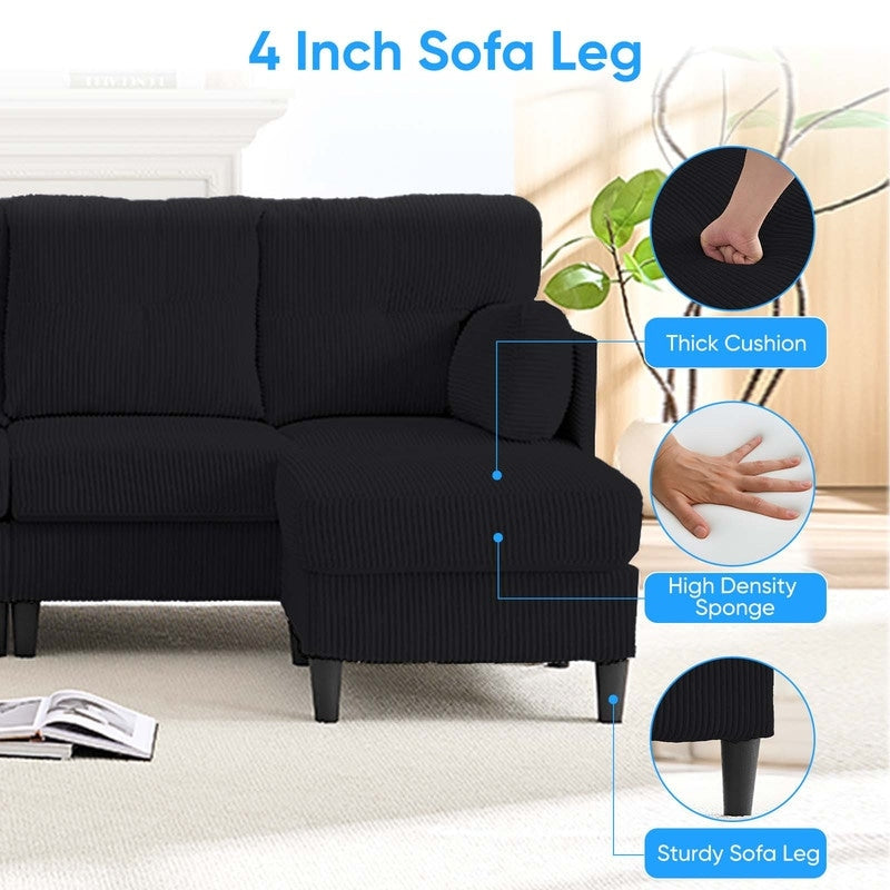 Divano componibile modulare convertibile a forma di U in velluto a coste Mixoy, divano imbottito a 4 posti con pouf mobile